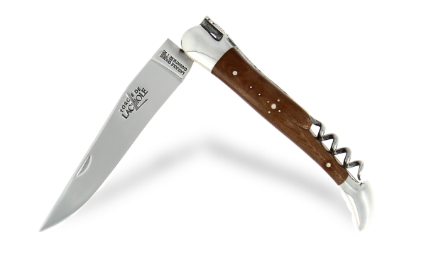 Couteau pliant 12cm avec tire-bouchon en tissu compressé chocolat, mitres inox