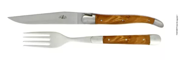 Tafelmesser und Gabel, Finish matt mit Griff aus Olivenholz