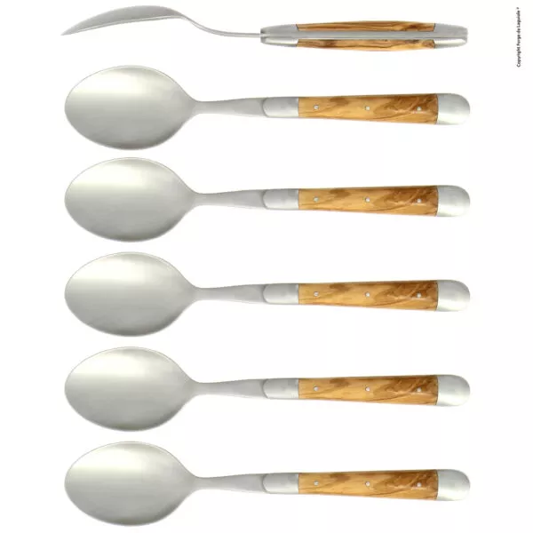 Esslöffeln, Finish matt mitt Griff aus Olivenholz Set mit 6