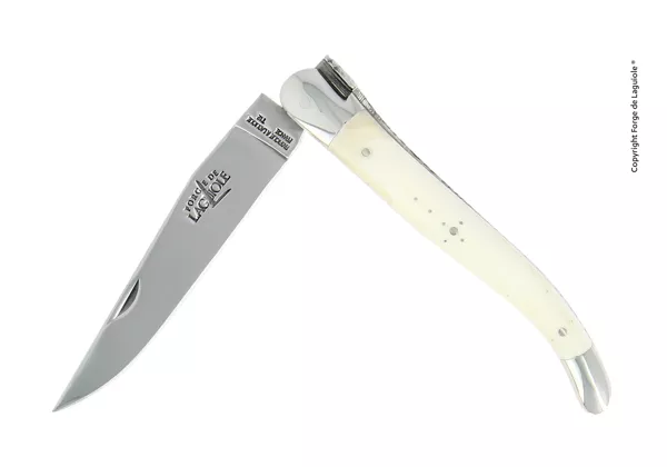 Couteau Laguiole 12 cm en os, mitres inox finition brillante
