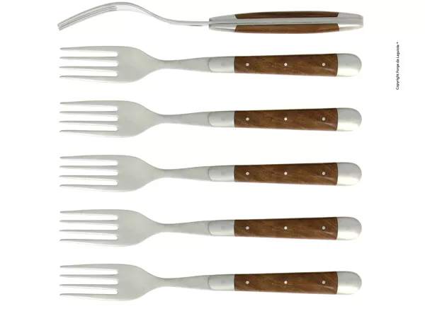 Essgabeln, finish matt mitt Griff aus Nussbaumholz, Set mit 6