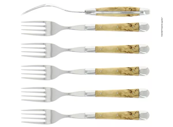 Essgabeln, finish glänzend mitt Griff aus Birkenholz, Set mit 6