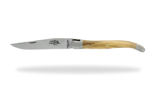 Couteau pliant de Laguiole ressort guilloché "Boraldes" manche en Olivier finition satinée