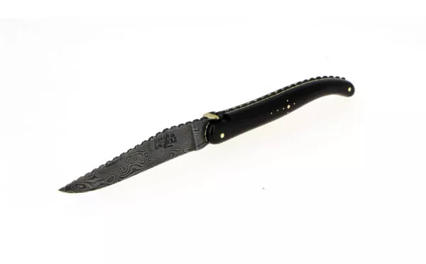 Custom handmade folding knife, in ebony handle with pirate skul and brass band (Copie)