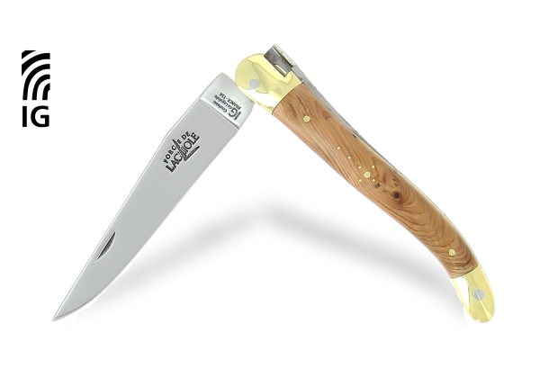 Couteau de Laguiole 11 cm en genévrier, mitres laiton