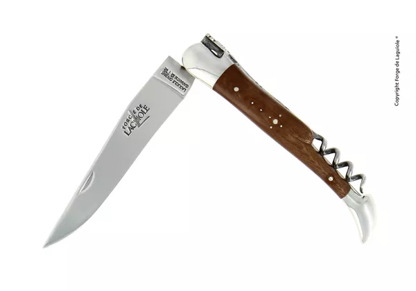 Couteau pliant 12cm avec tire-bouchon en tissu compressé chocolat, mitres inox