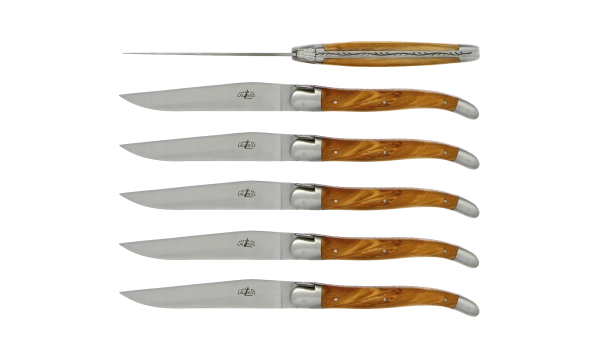 Couteaux de table satinés en olivier, coffret de 6
