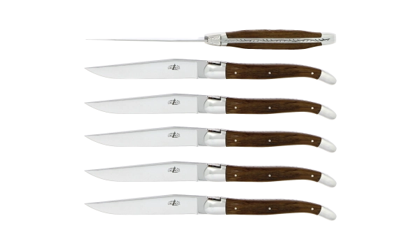 Couteaux de table brillants en Coeur de chêne subfossile, coffret de 6
