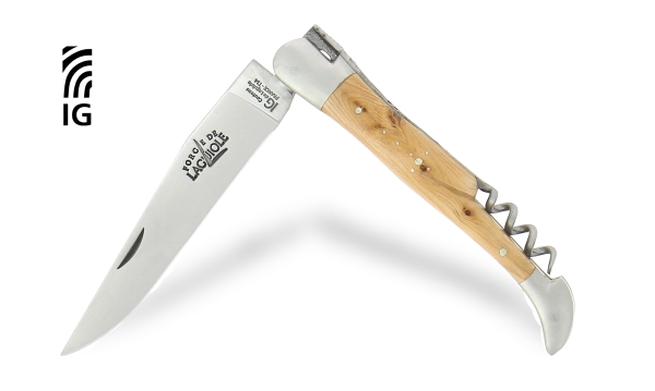 Couteau pliant avec tire-bouchon en genévrier, mitres inox finition satinée