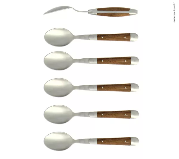 Kaffeelöffeln, Finish matt mitt Griff aus Nussbaumholz, Set mit 6