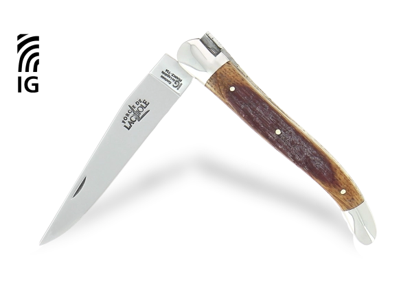 Couteau pliant 11 cm en chêne de barrique, mitres inox finition brillante