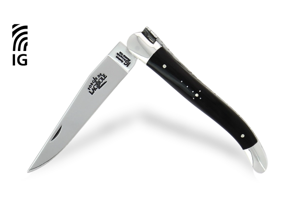 Couteau pliant 11 cm en corne foncée, mitres inox finition brillante
