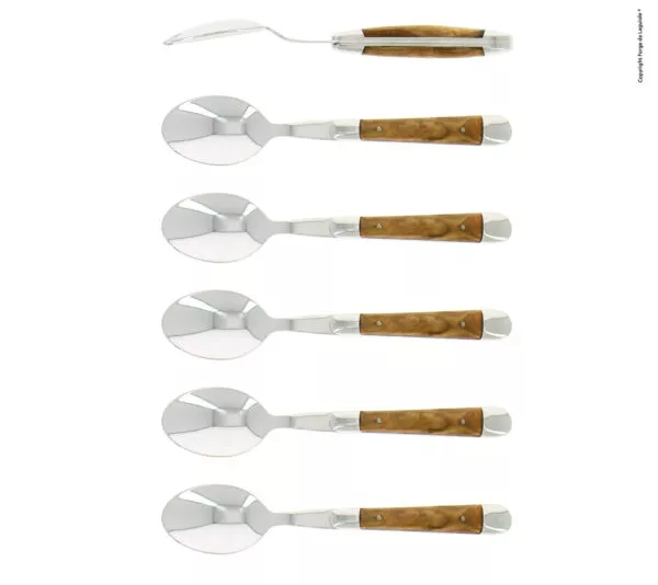 Kaffeelöffeln, finish glänzend mitt Griff aus olivenholz, Set mit 6