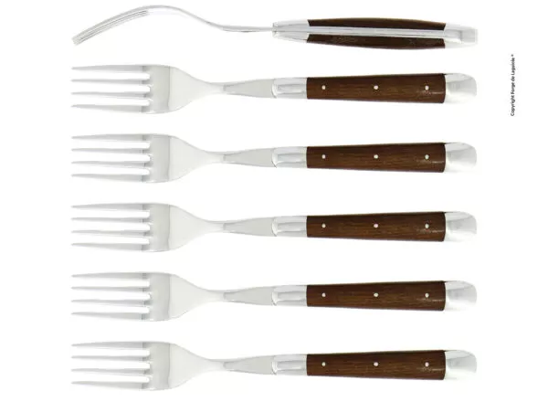 Essgabeln, finish glänzend mit Griff aus eschenholz, Set mit 6