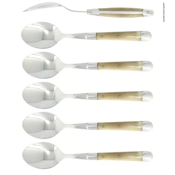 Esslöffeln, Finish glänzend mit Griff aus hell Horn, Set mit 6