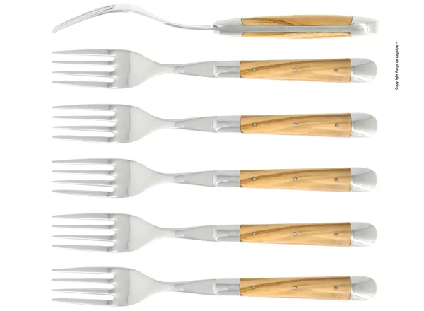 Essgabeln, finish glänzend mit Griff aus Olivenholz, Set mit 6