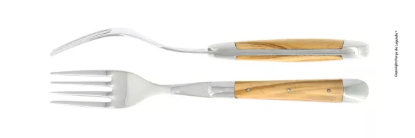 Essgabeln, finish glänzend mit Griff aus Olivenholz, Set mit 2