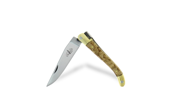 Couteau pliant 7cm en bouleau, mitres laiton finition brillante
