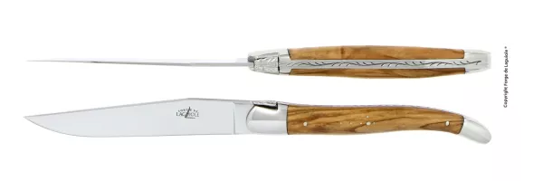 Tafelmesser, Finish glanzend mit Griff aus Olivenholz, 2er Set