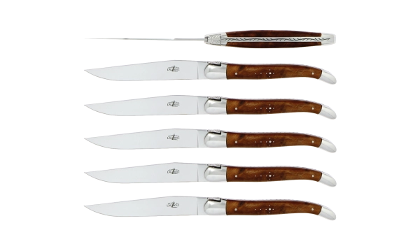 Couteaux de table brillants en thuya, coffret de 6