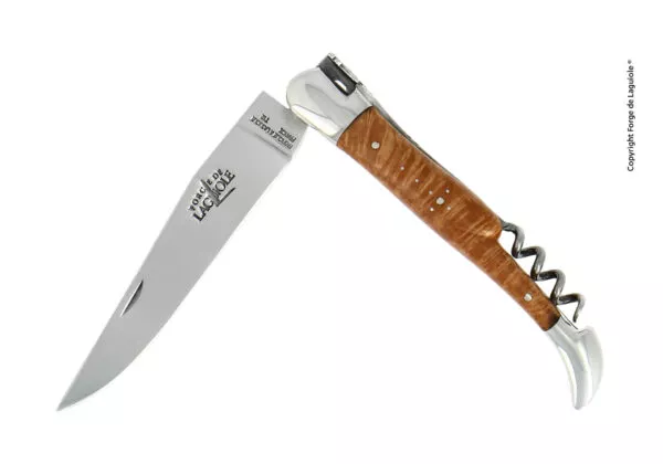 Couteau pliant 12cm avec tire-bouchon en bruyère, mitres inox finition brillante