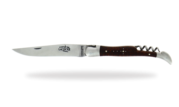 Couteau pliant 12 cm avec tire-bouchon ciselé main satiné en Amourette