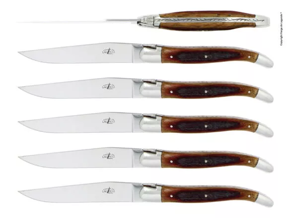 Couteaux de table brillants en chêne de barrique, coffret de 6