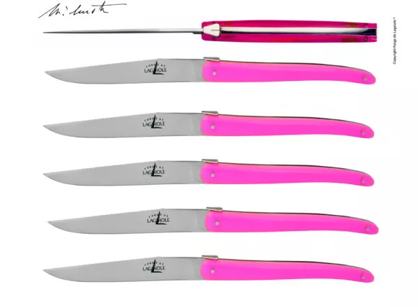 Couteaux de table Jean-Michel Wilmotte en dacryl® Rose, coffret de 6