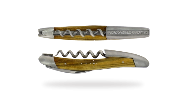 Couteau de sommelier en pistachier avec chape sculptée motif Pinot