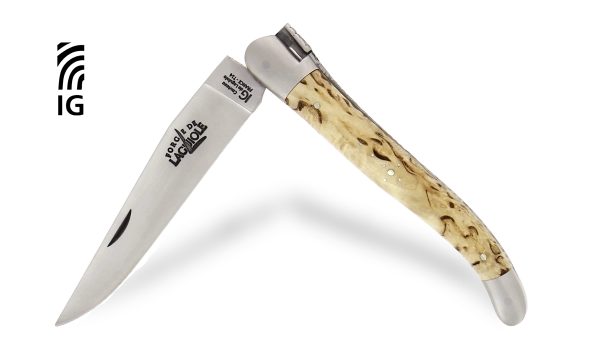 Couteau Laguiole 12 cm en bouleau, mitres inox finition satinée
