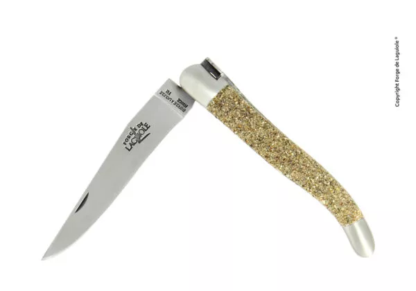 Taschenmesser, 11 cm, satiniert mit Griff aus Sand des "Mont-Saint-Michel" und Mitres aus Inox