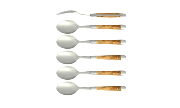 Cuillères à soupe, satinées en olivier, coffret de 6