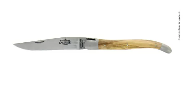 Couteau pliant de Laguiole ressort guilloché "Boraldes" manche en Olivier finition satinée
