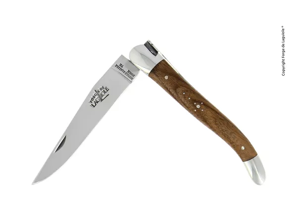 Couteau pliant 11 cm en noyer, mitres inox finition brillante