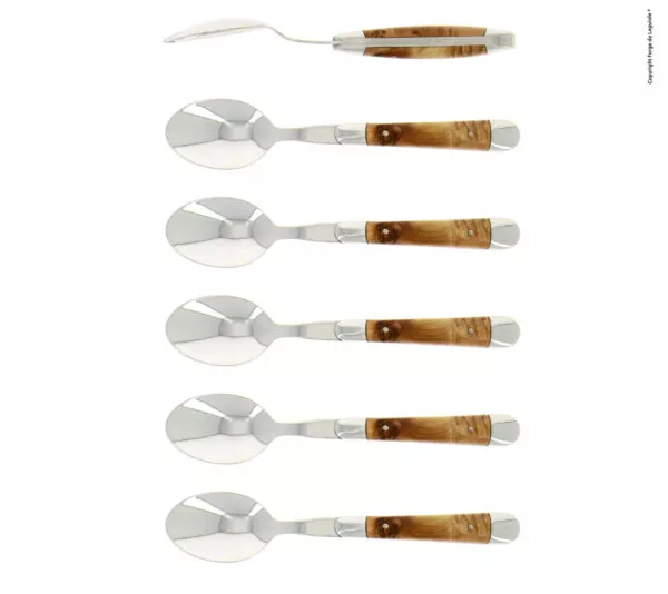 Kaffeelöffeln, finish glänzend mitt Griff aus Wacholder, Set mit 6