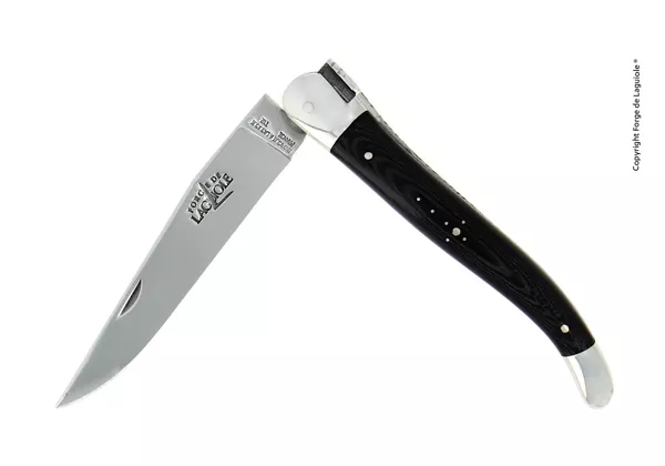 Couteau pliant 12 cm en tissu compressé noir, mitres inox