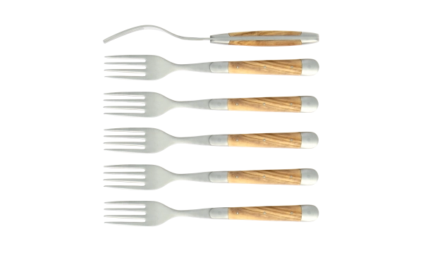Fourchettes satinées en olivier, coffret de 6